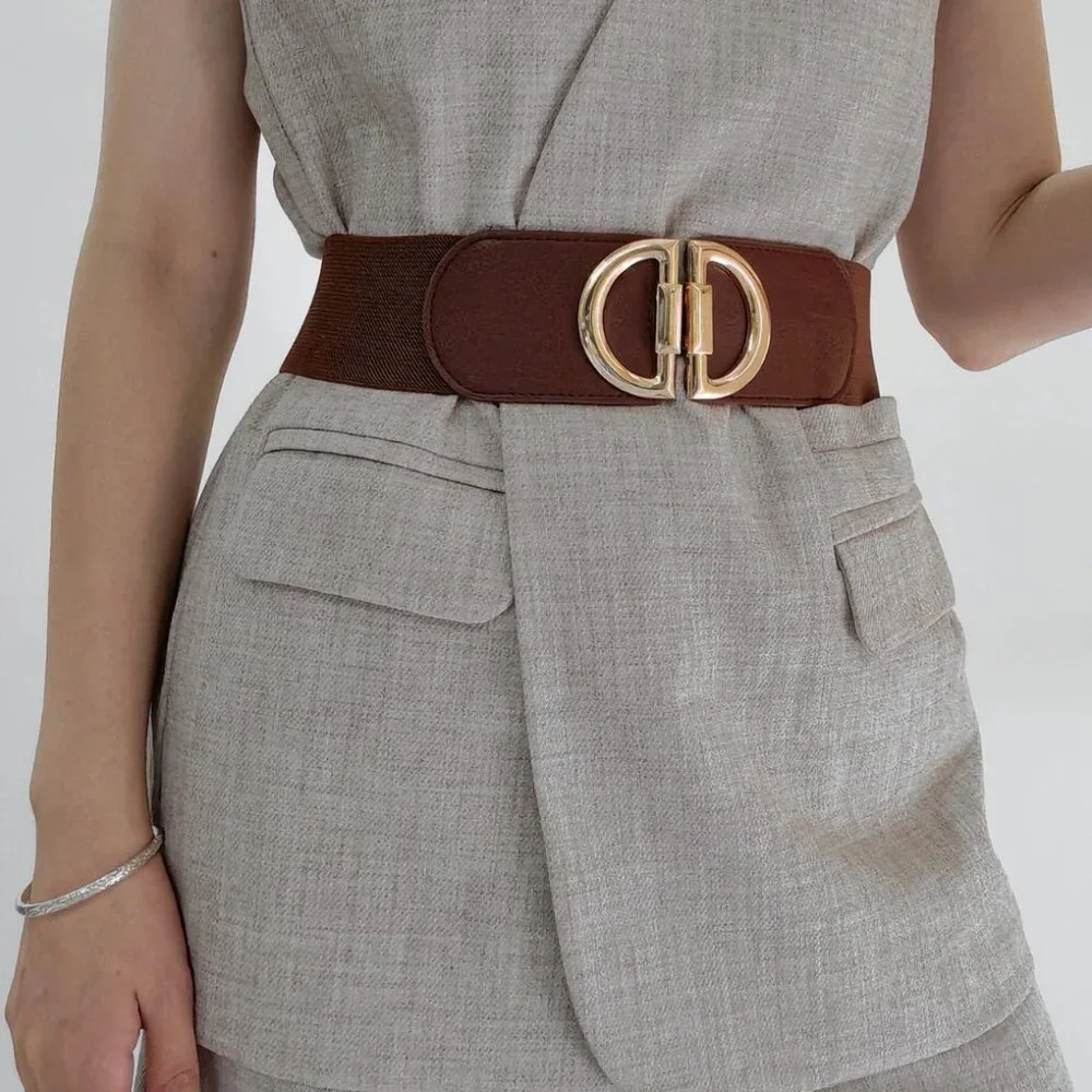 D Elastic Belt Wide Belt Brown